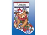 Kit Per Ricamo A Punto Croce Design Works "Calza Di Natale Orso Vittoriano"", Schema Contato, 43X30Cm"