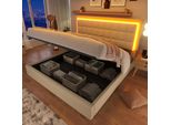 Letto Imbottito Flieks 140X200Cm Con Rete A Doghe E Contenitore, Letto A Molle Con Giroletto Led, Letto Matrimoniale Contenitore Letto Funzionale Letto In Ecopelle, Bianco