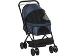Pawhut Passeggino Per Cani E Gatti Di Piccola Taglia Passeggino Per Gatti Oxford Blue 76,5 X 52 X 95 Cm