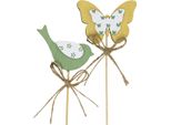 Decorazioni In Legno A Forma Di Uccellino E Farfalla, Decorazioni Floreali Primaverili, Set Decorativo Estivo, Decorazioni Da Giardino 12 Pezzi, Verde, Giallo, Juta, Naturale, 12 Pezzi