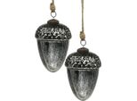 Decorazione Natalizia Vintage Ghianda In Vetro Ciondolo Argento Decorazione Natalizia Nostalgica Set Di 2 Ø10Cm H14Cm