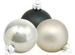 Elegante Set Di Decorazioni Natalizie 24 Pezzi Di Vetro Per Albero Nero, Argento E Madreperla Ø6Cm
