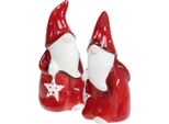 Figura Di Babbo Natale San Nicola Decorazione In Ceramica Rosso Bianco 13,5 Cm Set Da 2 Babbo Natale, 2 Pezzi