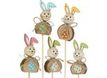 Coniglietto Pasquale In Legno, Decorazione Coniglietto Colorato, Tappo Per Pianta 8Cm, Set Di 8