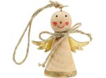 Angelo In Legno Da Appendere Decorazione Natalizia Oro Naturale 8Cm, Set Di 4