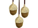 Ghiande Decorative In Oro E Marrone Floccato Da Appendere - Decorazioni Per L'albero Di Natale E Decorazioni Autunnali Set Di 6 H6,5Cm Ø4Cm