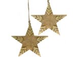 Stella In Legno Di Mango Naturale, Grande Stella Decorativa Dorata Da Appendere 25Cm, Set Di 2 Decorazioni Natalizie