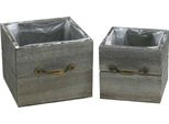 Set Di Cassettiere In Legno Grigio Vintage Deco 15X15Cm E 12X12Cm Set Di 2 Cassettiere In Legno