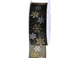 Nastro Natalizio Organza Fiocchi Di Neve Nero Oro 40Mm 15M - Nastro Decorativo Festivo Per L'avvento E Il Natale