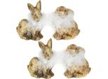 Coniglietti Pasquali Color Oro In Terracotta Con Decorazioni In Piume H10Cm - Set Da 4 Per Decorazioni Pasquali Festive, 4 Pezzi