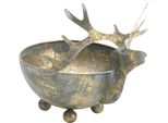 Ciotola In Metallo Testa Di Renna Vintage Oro Ø9,5Cm Set Di 2 - Decorazione Natalizia, Decorazione Da Tavolo, Zinco, Aspetto Antico