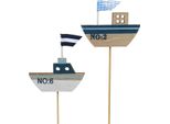 Set Di 24 Tappi Decorativi Nave In Legno Decorazione Estiva Marittima Blu Bianco Tappo Giardino Marittimo 8Cm H37Cm