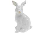Coniglietto Di Pasqua In Ceramica Bianco-Oro 13 Cm Decorazione Da Tavolo Primavera Set Di 2