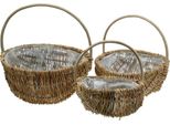 Set Di Cesti In Vimini 3 Pezzi Colori Naturali Con Manico, Cesti Per Piante Vintage Ø32/28/22Cm, Cesto Decorativo, Cesto Regalo, Cesto Pasquale