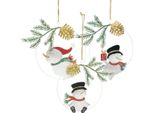 Ciondolo Natalizio A Forma Di Pupazzo Di Neve Con Anello Decorativo In Metallo, Decorazione Per Albero Di Natale Ø14Cm, Set Da 3
