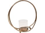 Lanterna In Metallo Portacandele In Vetro Dorato Design Vintage Ø33Cm Accessorio Decorativo Per Interni