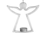 Portacandele Angelo Appeso In Metallo Argento Decorazione 20Cm