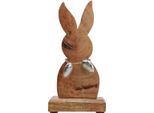Decorazione Pasquale Coniglio In Legno Con Uova In Metallo, Decorazione Da Tavolo Per Pasqua, Design Naturale, H20.5Cm