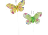 Farfalle Decorative Su Filo Giallo Verde Fioritura 6×9Cm 12Pz