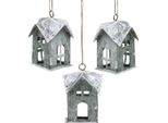 Ciondolo Natalizio In Metallo Casa Shabby Chic Bianco 9,5 Cm 3 Pezzi Decorazione Albero Di Natale Ornamenti Finestra