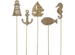 Decorazione Di Legno Marittimo Fiore Spina 7Cm 12 Pezzi Cavalluccio Marino Ancora Barca A Vela