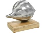 Conchiglia In Metallo, Decorazione Marittima Da Tavolo, Base In Legno Vintage Argento H15Cm L18,5Cm