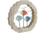 Decorazione Da Tavolo Marittima "Pesce Nell'oceano"" In Legno, Dipinta A Mano In Blu E Rosso Ø28Cm"