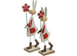 Set Coniglietto Pasquale In Metallo Con Fiore Rosso Beige 21 Cm Decorazione Primaverile 2 Pezzi