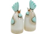 Set Decorativo Di Galli In Ceramica Per La Cucina, Bianco/Blu/Marrone, H 14,5 Cm, Set Da 2 Pezzi