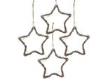 Decorazione Natalizia Stelle Olmo 20Cm Da Appendere, Bianco Lavato, Aspetto Naturale, Set Di 4