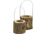 Porta Tealight Da Appendere In Legno Natura 7,5Cm Set Di 2 Decorazioni Natale