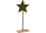 Decorazione In Legno Con Stella Su Supporto Natale Verde Marrone 20X9,5X50Cm - Elegante Decorazione Festiva