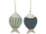 Decorazione Marittima Appesa Pesce Di Legno Blu H11Cm 6Pz - Decorazione Da Parete Shabby Chic Per Bagno, Giardino E Festività