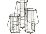 Set Di 3 Lanterne Da Giardino In Metallo - Lanterna Vintage Con Vetro Per Tea Light E Candele - Ø8,5 Cm H23/18,5/14,5 Cm - Decorazione Da Tavolo E Da Appendere