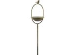 Vaschetta Decorativa Per Uccelli Verde Antico, In Metallo, Con Spiedo, Ø11Cm H55Cm, Figura Da Giardino