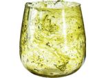 Vaso A Luce Di Vento In Vetro Con Decorazione Vintage Giallo Verde Ø12Cm H12,5Cm