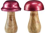 Funghi Decorativi In Legno Rosso Lucido Ø6Cm H10Cm Set Da 2 Pezzi Unici, 2 Pezzi