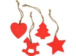 Cartellini Natalizi In Legno Rosso 34 Pezzi - Cuori, Abeti, Cavalli A Dondolo, Stelle Per Decorazioni Natalizie