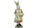Decorazione Pasquale In Poliresina Coniglietto Donna Con Cestino E Uova Di Pasqua, Figura Pasquale Rurale In Look Vintage, Decorazione Primaverile H37 Cm