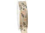 Nastro Decorativo In Lino Naturale Con Motivo Di Erbe E Foglie 25Mm X 18M Per Decorazioni Floreali E Da Tavola