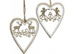 Decorazioni Natalizie Cuori Da Appendere Con Intarsio, Bianco-Oro, Legno/Plastica, Ø9,2 Cm, H12 Cm, Set Da 4, 4 Pezzi