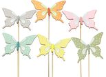 Fiore Spina Farfalla Legno Con Piuma 8X7Cm 12Pcs - Primavera Decorazione Giardino Decorazione Farfalla Spina