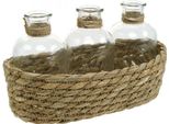 Cestino Decorativo 3 Bottiglie Di Vetro Vasi Di Paglia Decorazione Da Tavolo Natura 22×11,5×14Cm