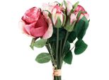 Rose Artificiali Rosa Rosa Bouquet Decorativo 29Cm 12 Pezzi Fiori Artificiali Realistici