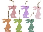 Coniglietto Pasquale Decorazione Da Appendere In Legno Colori Pastello 8Cm Set Da 12