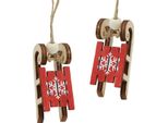 Decorazioni Per L'albero Di Natale: Slitte Appese In Legno Rosso, 4 Cm, 12 Pezzi - Set Di Decorazioni Per L'albero Di Natale E Decorazioni Invernali