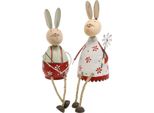 Coniglietto Pasquale Decorativo Con Bambino, Coniglietto Pasquale In Stile Country In Legno E Metallo, Decorazione Davanzale, Rosso Crema, Set Di 2 H21/23Cm