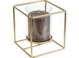 Portacandele Decorativo In Metallo Dorato Lanterna In Vetro 12X12X13Cm Tealight