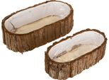 Fioriera Ovale In Corteccia Naturale 30,5×15 Cm / 24×11 Cm Set Di 2, Decorativa In Stile Rustico