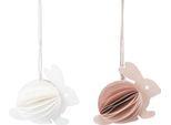 Decorazione Pasquale Coniglietti Di Pasqua A Nido D'ape Appesi In Bianco E Arancione, Bouquet Di Gioielli Pasquali, Set Di 5 H8Cm